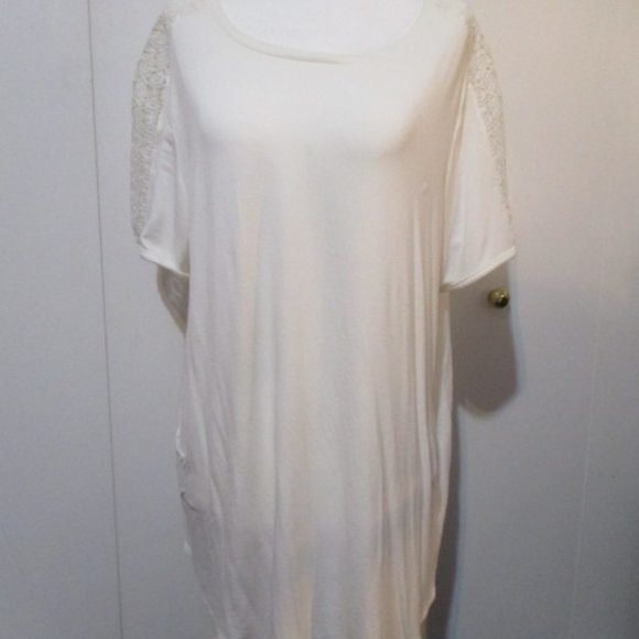 White Lace Shoulder/Sleeve T Shirt - Picture 1 of 7